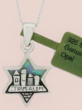 Genuine Opal Jerusalem Pendant Necklace Solid .925 Silver